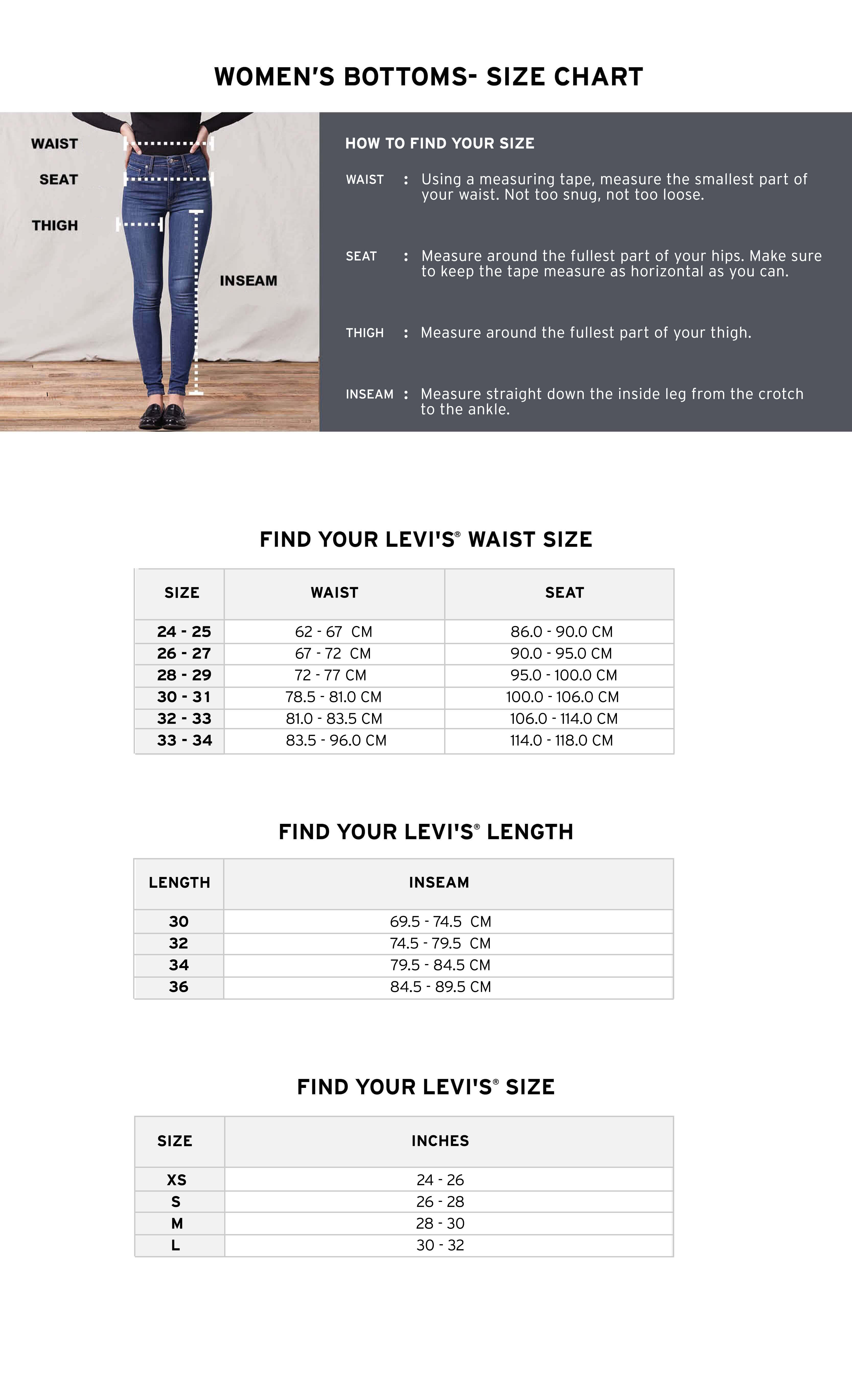 Levi's petite shop size chart